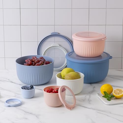 Prep Bowls with Lids (Blue/Pink / 12 Piece Set - Deep Bowls)