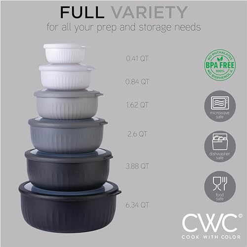 Prep Bowls with Lids (Black/White / 12 Piece Set - Wide Bowls)