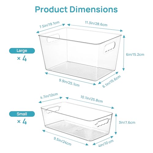 8 Pack Clear Storage Bins Set for Pantry Organizer (Set B)