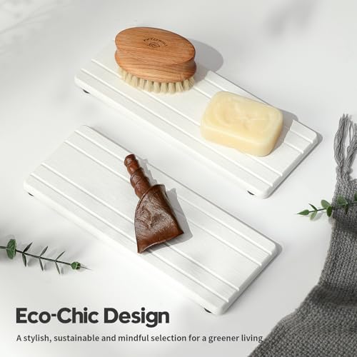 2PCS Diatomite Quick Stone Drying Tray Mat for Bathroom & Kitchen Counter (2 Pack - Natural White Grooved / 9" x 3.5")