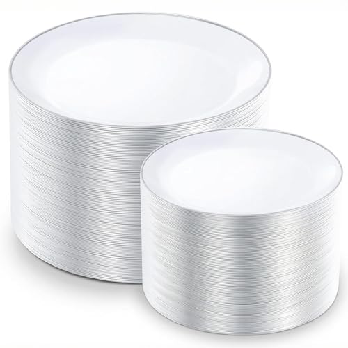 200PCS Silver Plastic Plates (Silver / 200)