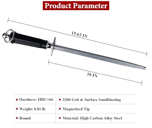 Sharpening Steel Knife Sharpener Rod Round 10 IN Honing Steel for Knife