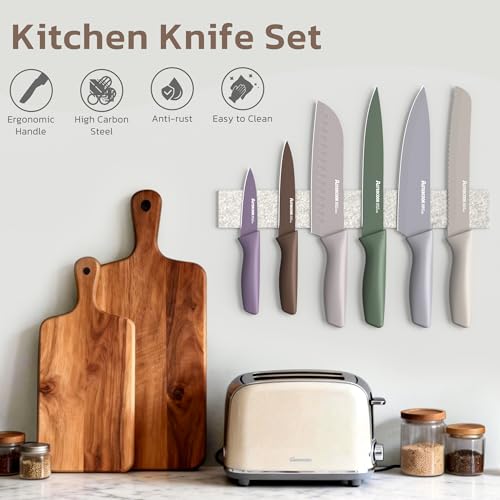 Knife Set 13 Pieces Kitchen Knives Set with Healthy Anti (Morandi)