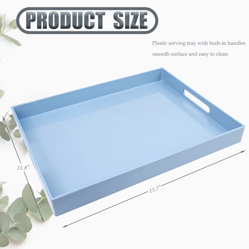 Blue Plastic Serving Tray with Handles for Coffee Table (Multi B)