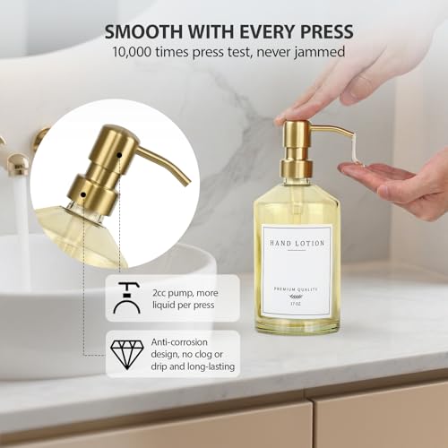 Dish Soap Dispenser for Kitchen (Yellow Bottle + Gold Pump)
