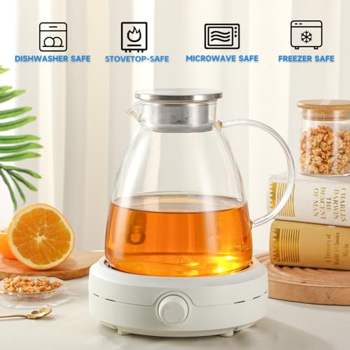 68OZ 2000ML One Touch Glass Teapot with Stainless Steel Filter Lid (68OZ (Square Bottom))