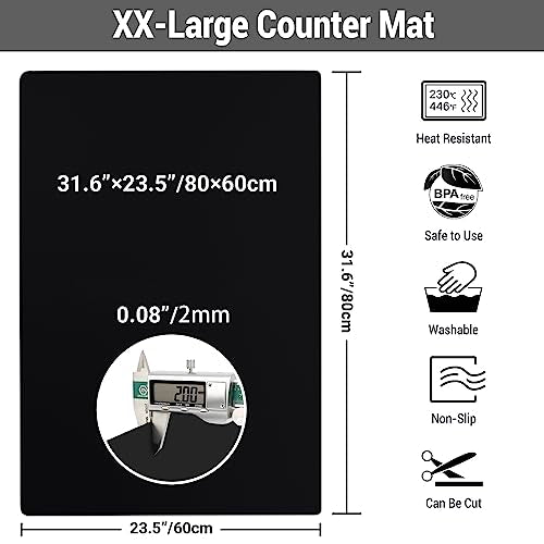 31.6"x23.5" Large Silicone Kitchen Counter Mat (Black / 31.6"L x 23.5"W)