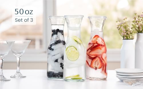 Glass Carafe Pitchers (Set of 3, 1.5 Liter)