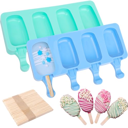 2 Set Silicone Popsicle Molds with 100 Sticks (2 Set / Blue & Green)