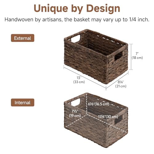 Storage Baskets for Organizing (Brown (Water Hyacinth) / 2x 13"L x 8¼"W x 7"H)