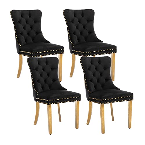 Black and Gold Velvet Dining Chairs Set of 4 (Standard Black)