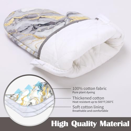 White Gold Marble Oven Mitts and Pot Holders Sets 4Pcs (Marble / Oven Mitt x2 & Pot Holder x2)