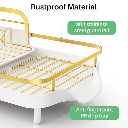Expandable Dish Drying Rack for Small Kitchen Counter (Gold)