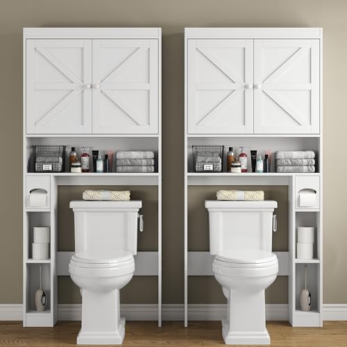 Over The Toilet Storage Cabinet with Barn Doors (White / Barn Doors Over Toilet Cabinet)