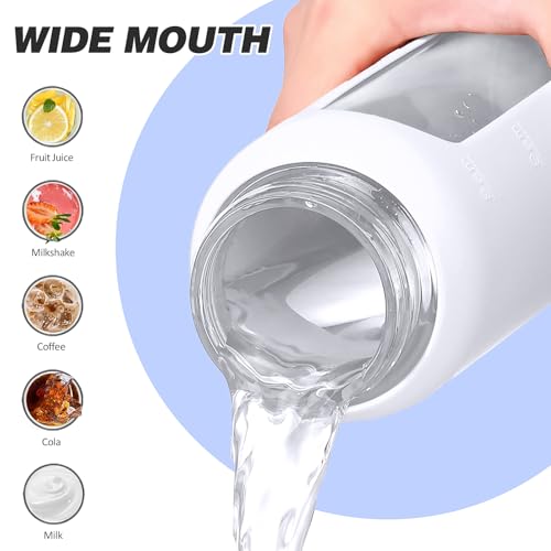 24oz Glass Water Bottle with Straw and 2 Lids (White / 24 Ounces)