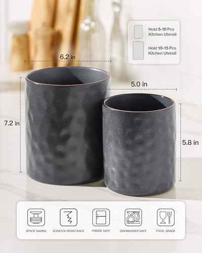 Ceramic Utensil Holder (Matte Dark Charcoal)