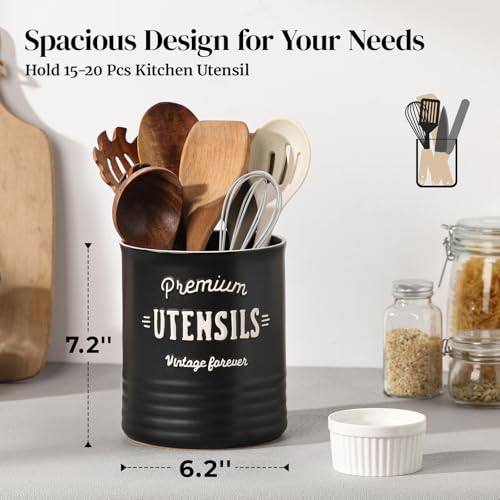 7.2" Large Ceramic Utensil Holder for Kitchen Counter (7.2 Inch / Matte Black)