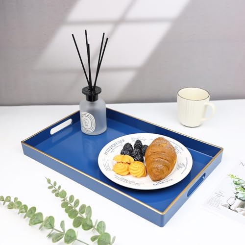 Blue Decorative Serving Tray with Handles (Navy Blue)