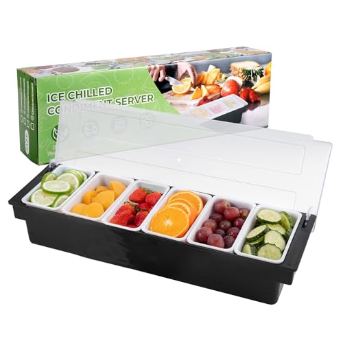 Ice Chilled Condiment Caddy with 6 Removable Trays and Lids (6 Compartment)