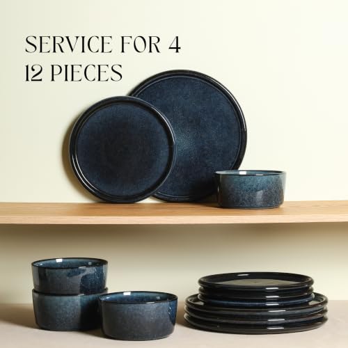 Eden 12 Piece Dinnerware Set Stoneware (Dark Blue / 12-Piece - Service for 4)