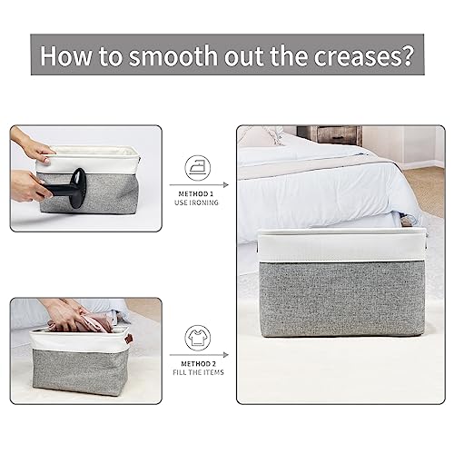 Storage Bins Large Fabric Storage Baskets for Shelves 3 Pack (Gray / Off-White / Large -15"x11"x9.5")