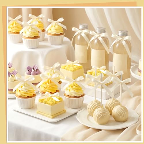 30 Pack Ivory Ribbon Bows for Cake Decorations Pre (Ivory)