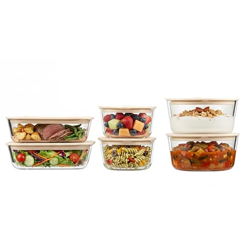 Glass Food Container Set with Glass Lid (White Sand-6P)