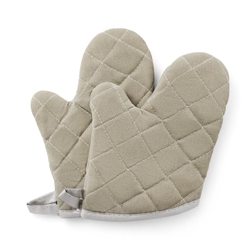 Grey 9" Quilted Oven Mitts 1 Pair Heat Resistant Kitchen (Gray / 9 Inch)