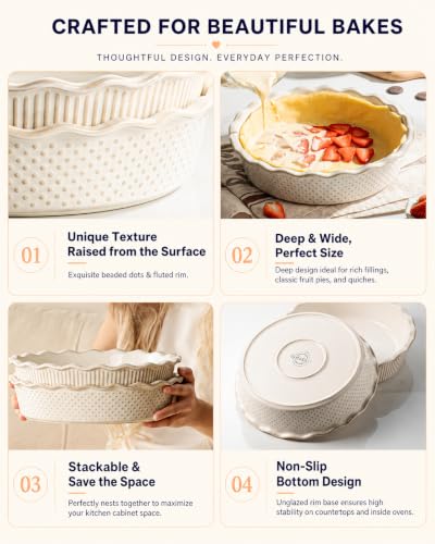 Ceramic Deep Pie Pan Set of 2 (Stripe and Dot (Deep))