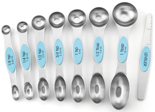 Stainless Steel Magnetic Measuring Spoons Set of 8 (Blue (Aqua Sky) / 1-Pack)