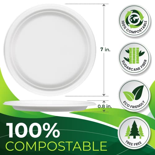 150pcs 100% Compostable Small Paper Plates (White / 7in(150count))