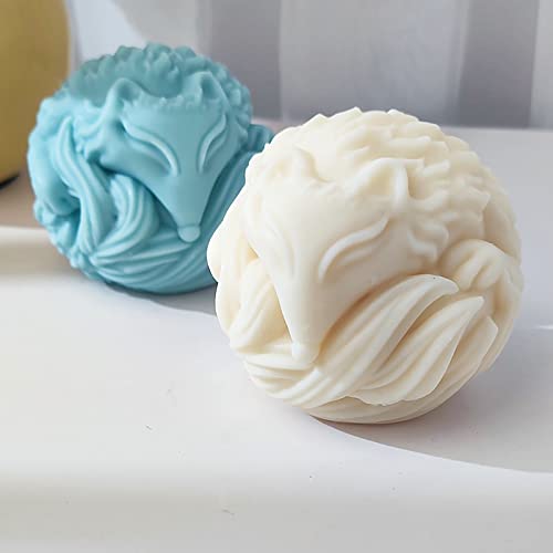 Fox Fox Candle Animal Wolf 3D Animal Candle Silicone Mold for Resin Cake Resin Making Molds Candle Making Molds Craft Supplies Jewelry Casting Mold (fox-ball)