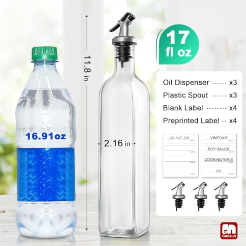 Olive Oil Dispenser Bottle for Kitchen (Clear / 17 Ounces-3 Pack)