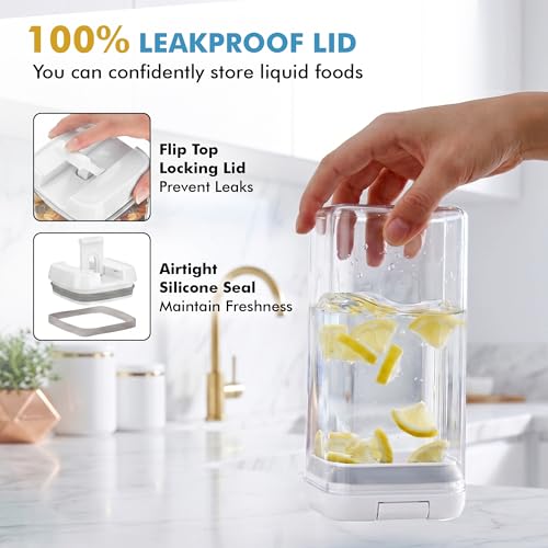 6 PC 1.2L Clear Plastic Airtight Pantry Storage Containers with Lids (Matte White)