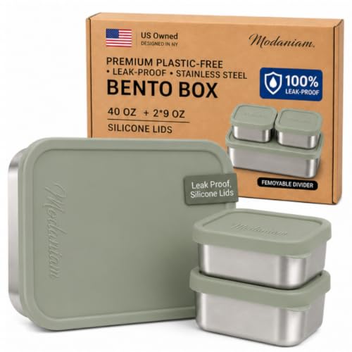 Flexibento Leak Proof 40 OZ Stainless Steel Lunch Box (Sage Set of 3: 1*40OZ + 2 *9 OZ)