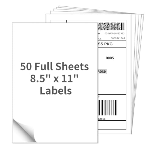 50 Labels 8.5x11 Labels Shipping Address Labels for Laser (8-1/2" x 11" (1-UP) / 50 Sheets)