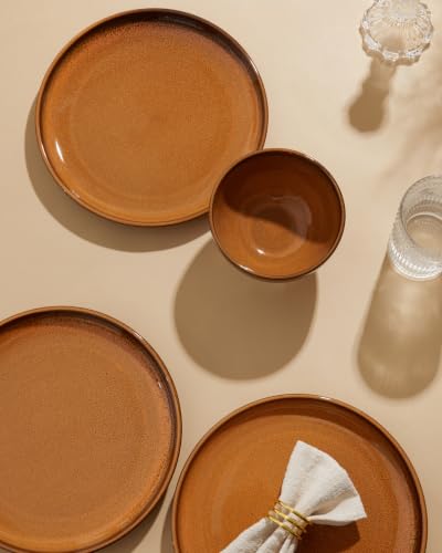 Stoneware Dinnerware Sets for 4 (Caramel Brown / Set (12pcs))