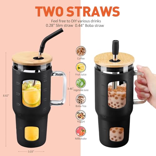 Glass Tumbler with Lid (Black / 32 Ounces)