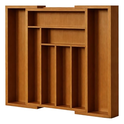 Bamboo Expandable Drawer Organizer for Utensils Holder (Brown / Large)