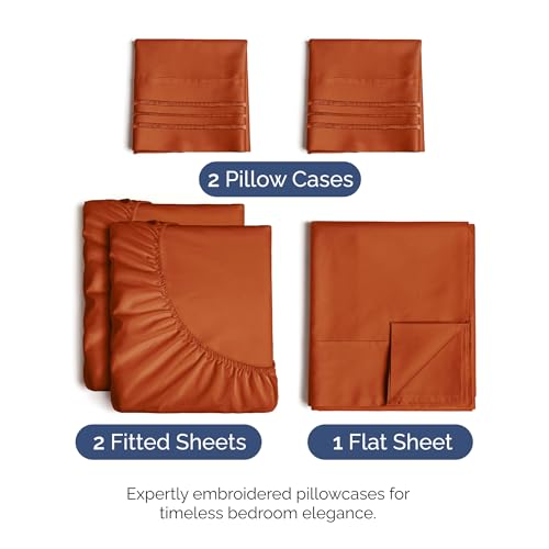Split King Size 5 Piece Sheet Set (26 - Terracotta / Split King Size)