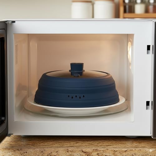 Microwave Splatter Cover Glass Microwave Cover for Food Collapsible Splatter Guard Lid with Silicone Handle for Pot Plate Bowl 11.8 Inch Blue (Blue / 11.8Inch)