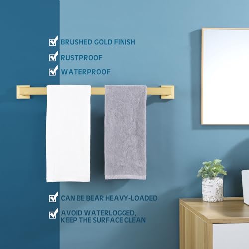 20 Inch Towel Bar Bathroom Towel Bar Kitchen Dish Cloths Hanger Hand Towel Holder Stainless Steel Wall Mount (Brushed Gold / 20-Inch)