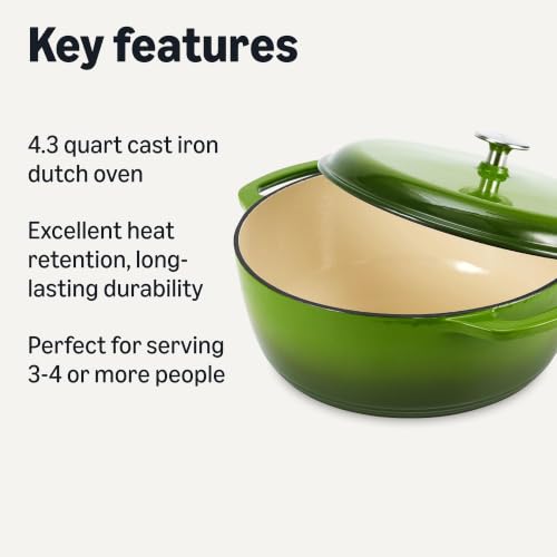 Enameled Cast Iron Dutch Oven Pot with Lid (Green / 4.3-Quart)