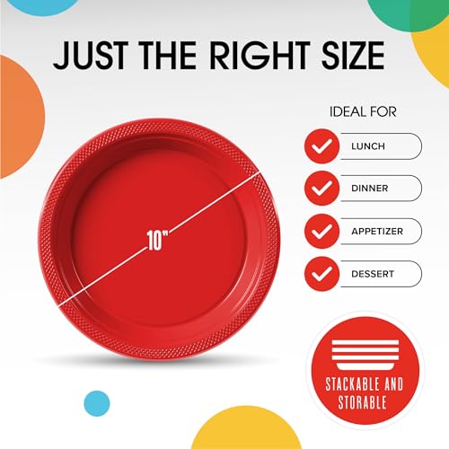 Sturdy Red Plastic Plates 10" Party Plates 100 Pcs (10 inch / Red)