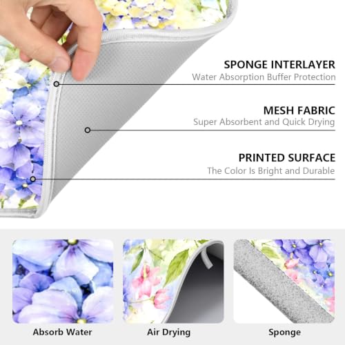 Floral Hydrangea Garden Dish Drying Mat for Kitchen Counter Absorbent Microfiber Small Drying Pad Dish mats for Kitchen Countertops 16 x 18 Inch (Spring Summer Flowers / 18" x 16")