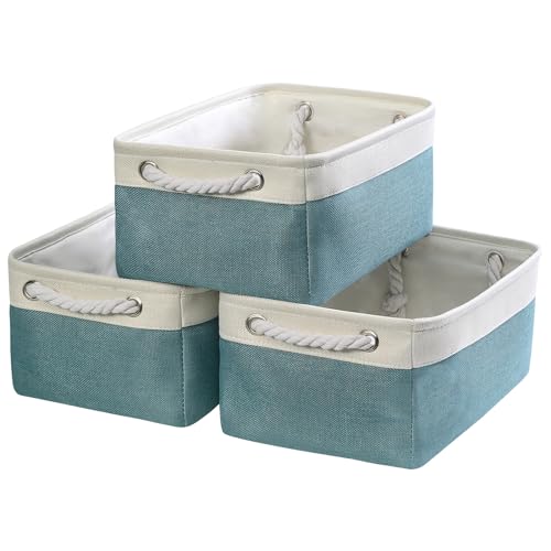 Fabric Storage Bins Baskets for Organizing (White And Green / 3PCS/Medium -13.8Lx9.8Wx6.7H)