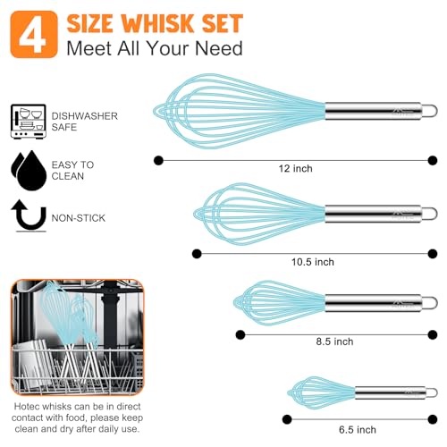 4 Pieces Silicone Whisks Set (Blue,Silver)