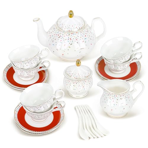 21 Piece Colorful British Porcelain Tea Sets (21 Count)