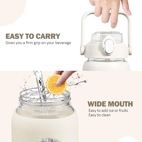 64oz Glass Water Bottles with Straw (White / 64 Ounces)