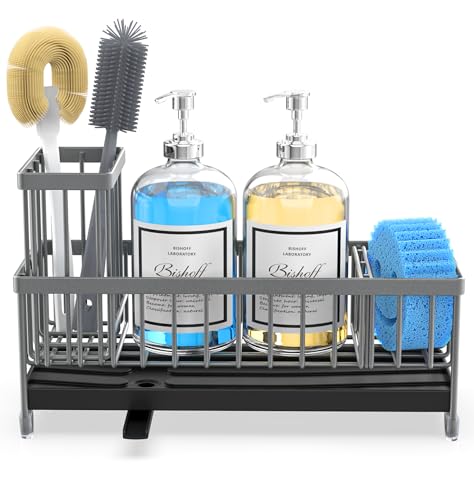 Extra Large Sponge Holder for Kitchen Sink Organizer Caddy (Grey)